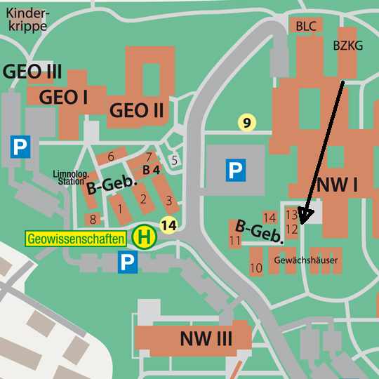 Ausschnitt Campusplan der Universität Bayreuth.