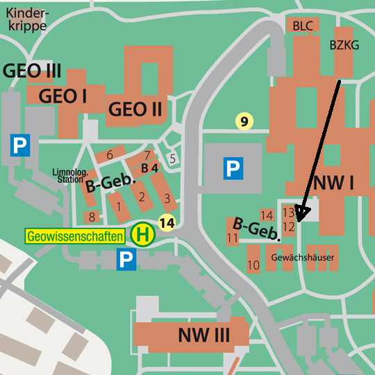 Ausschnitt Campusplan der Universität Bayreuth.